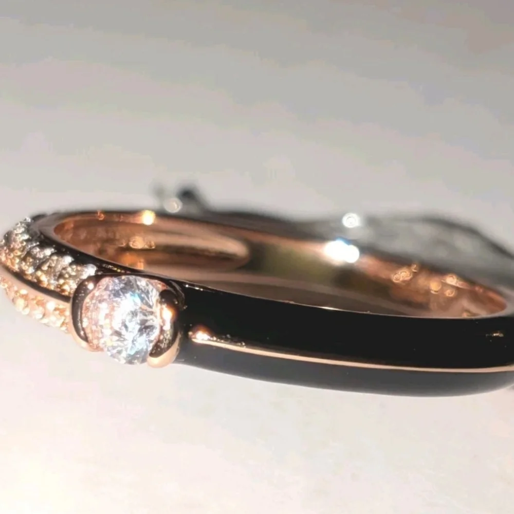 Women's 925 Sterling Silver Pavé BlackGolden Dual Cubic Zirconia Dainty Ring Sz6 - Picture 12 of 17